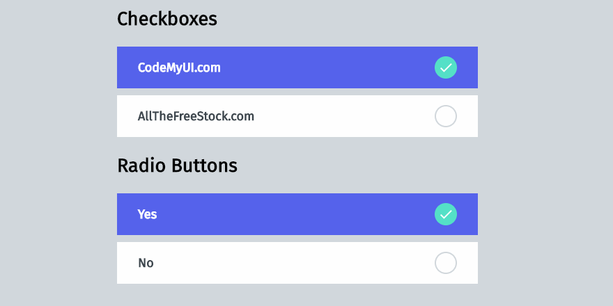 Deflector relajarse adherirse Card UI Inspired Checkbox and Radio Button with Background Fill on Click –  CodeMyUI
