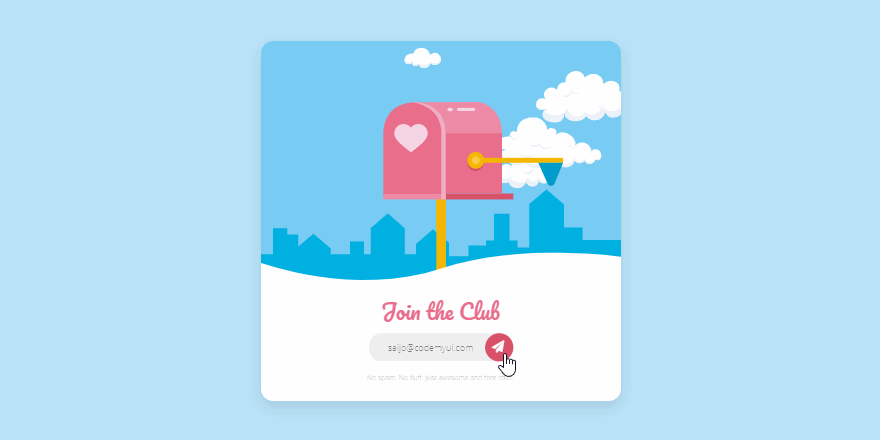 Email Subscription Card with Mail Box Flag Animation – CodeMyUI